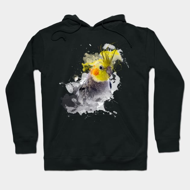 Aquarell Watercolor Splatter Cockatiel Parrot Hoodie by BirdNerd